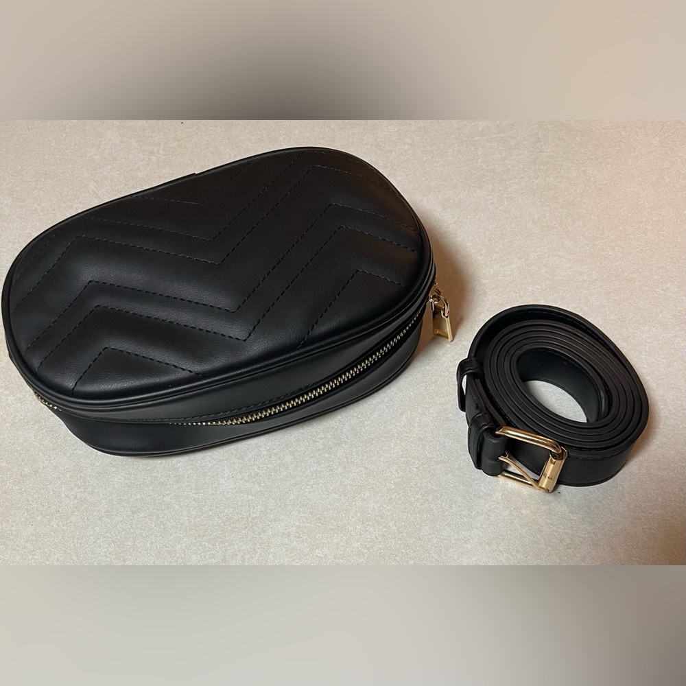 NWOT Black Faux Leather Belt Bag
